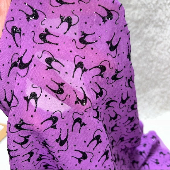 Halloween Fabric sheer purple glittery diamond scaredy cat 56" x 46" - Picture 2 of 6